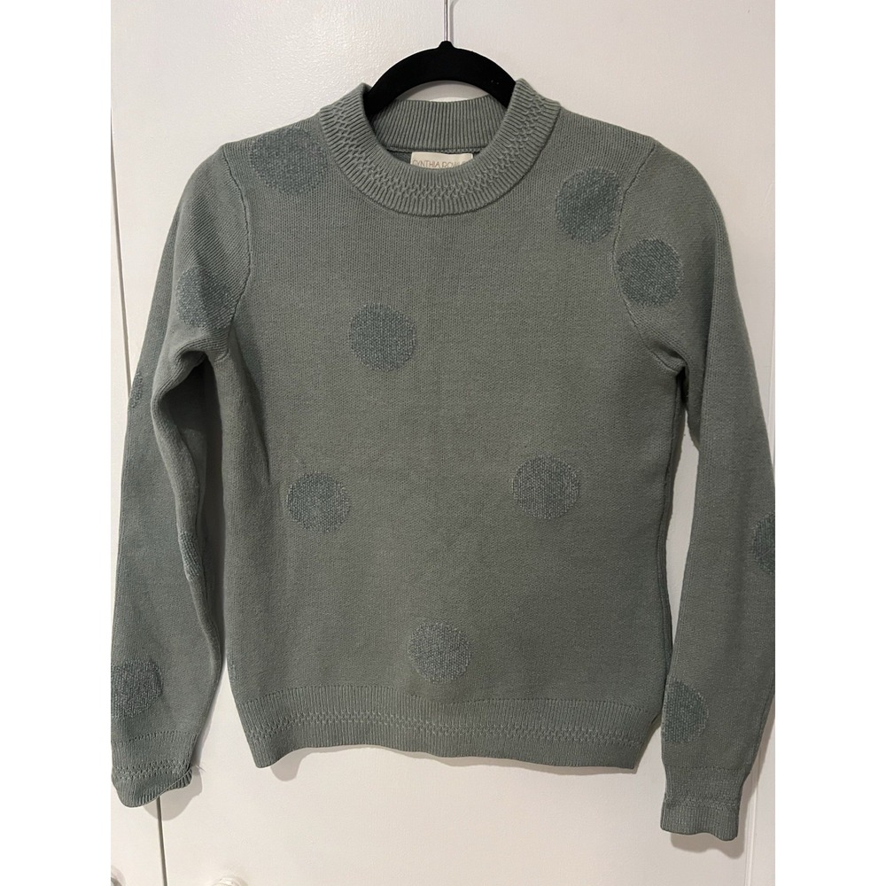 Cynthia Rowley Sweater Size XS‎ Womens Sage Green Textured Polka Dot Soft Top